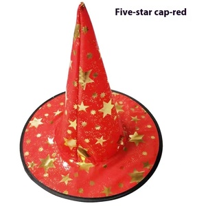 Cappello da strega nero con decorazione per feste di Halloween con ragnatela cappello da mago a cinque stelle in oro di zucca - Product Image 3