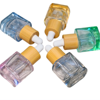Flacons compte-gouttes carrés en verre avec logo personnalisé, couvercle en bambou, 6 ml, emballage pour soins de la peau, vente en gros