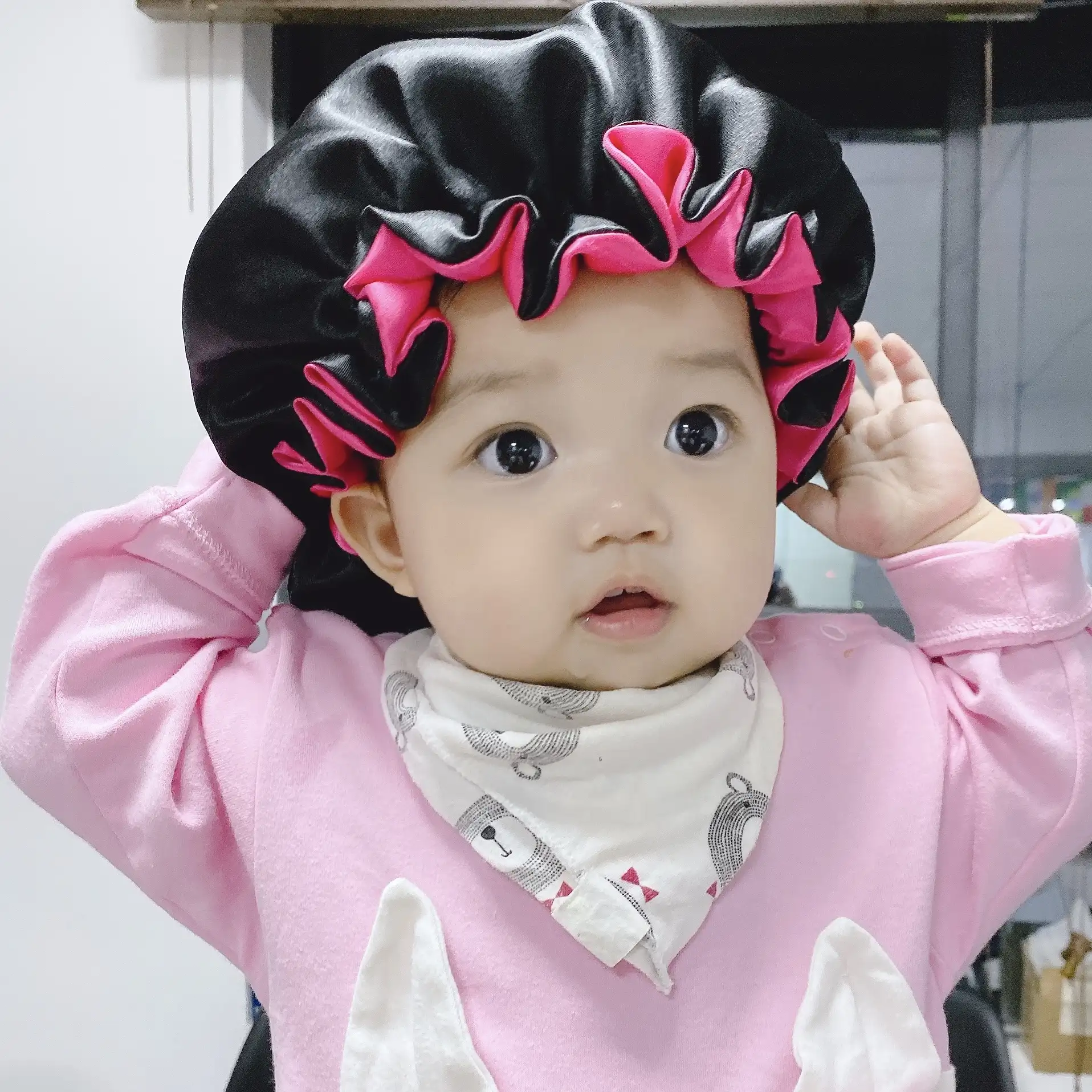 Bonnet personnalisé en satin, avec logo privé, pour cheveux de bébé fille, double couche, pour maman et enfant, vente en gros,