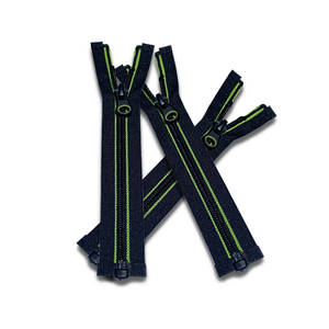 سحاب ملابس مخصص بالجملة من المصنع بخيط خياطة أخضر مزدوج 5 #   سحاب نايلون أسود بقفل تلقائي مفتوح الطرفين - Product Image 5