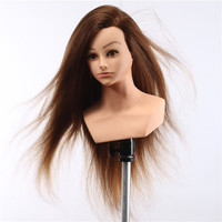 Tête de mannequin en cheveux humains de qualité supérieure, longue et droite, pour permanente, teinture, décoloration, formation en coiffure, salon, maquillage de mariée, outil de coiffage et coupe de cheveux