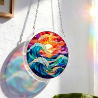 Nuevo Adorno Circular Acrílico para Colgar en Ventanas, con Luz, Escena de Río al Atardecer, Decoración Europea para Jardín Exterior
