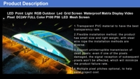 Écran LED en maille transparente, léger, flexible, étanche IP67, angle de vision à 360°, affichage vidéo extérieur pour rideau en verre