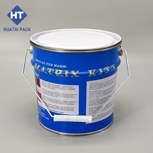 Pesanan khusus logo 5 liter ember logam dengan tutup dan pegangan digunakan untuk pengemasan cat