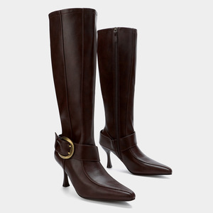 Sepatu <span class=keywords><strong>Boots</strong></span> Wanita QuiteS 2027 Musim Gugur Dingin Terbaru, Ujung Runcing Retro dengan Gesper Sabuk, Setengah Paha, Seksi untuk Pesta, Hak Stiletto Tinggi - Product Image 4