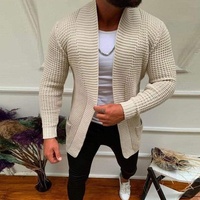 Nouveau Cardigan Homme Tricoté Anti-Plis Col V Couleur Unie Tendance Décontracté Automne 2026 en Polyester/Coton