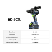 Perceuse à percussion sans balais à double vitesse 15V sans fil rechargeable au lithium avec poignée auxiliaire et lumière LED OEM