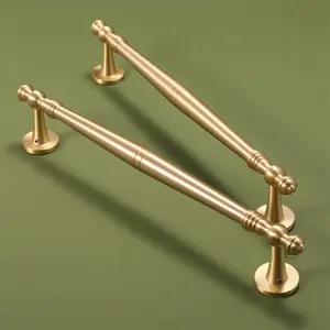 Maxery Luxury Elegant Solid Brass Pair Door Handles Satin Brass Double Sided Furniture Pull Hand for 5 stars Villa Hotel