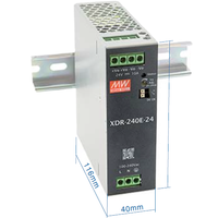 XDR-240E-24 Mean Well, 240W 24V AC/DC Output tunggal garansi 3 tahun ekonomis Ultra ramping industri DIN Rail catu daya