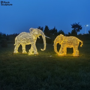 Statue d'éléphant en acier inoxydable de haute qualité Sculpture en métal plaqué et peint avec des lumières modèle de <span class=keywords><strong>peinture</strong></span> en métal de Logo découpé - Product Image 6