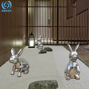 Stainless Steel Rabbit Sculpture Mirror Finish Outdoor Garden Decoration Animal Figurine Freestanding Lawn Ornament - Product Image 2