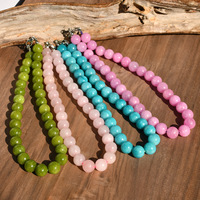 Collier de perles en pierre naturelle colorées fait main, résistant à la décoloration, en quartz rose, bijou cadeau de vacances