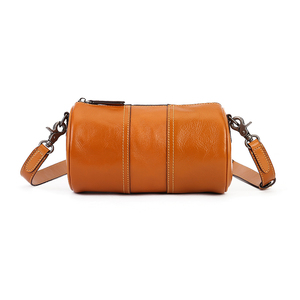 Top Grain Cowhide Brown <span class=keywords><strong>Dark</strong></span> Coffee Green Leather Vintage Barrel Crossbody Bolso de hombro de gran capacidad para mujer - Product Image 5