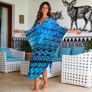 Kaftan <span class=keywords><strong>de</strong></span> plage ODM pour femme, cache-maillot <span class=keywords><strong>de</strong></span> <span class=keywords><strong>bain</strong></span> imprimé à motif géométrique, chemisier <span class=keywords><strong>de</strong></span> plage - Product Image 4