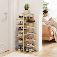 Porte-chaussures double rangée en métal doré, idéal pour les entrées de maisons et de dortoirs, grande capacité de rangement et faible encombrement