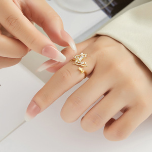Butterfly Ring Gold Micro Paved Zircon Adjustable Openwork Design For Party Jewelry - Product Image 2