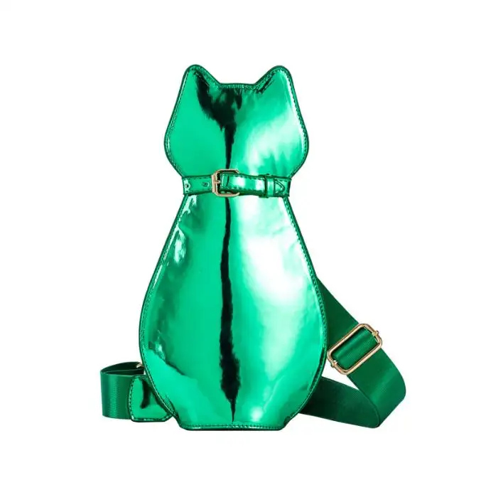 Bolsa de ombro em forma de gato fofa de desenho animado brilhante de cor brilhante de venda quente em couro PU animal