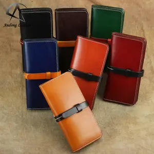 Andong Vintage Vegetable Tanned Leather Handmade Purse for Women Japan Fashion Genuine Cow Cowhide Wallet Long Wallets Men