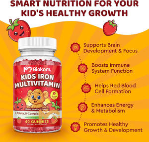 Bambini multivitaminici Gummies integratore con ferro, zinco, vitamina B complesso, A, C, D3, B12, folato per il costruttore di sangue e supporto energetico - Product Image 3