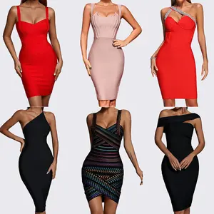 Bellabarnett Groothandel Kleding Dames Één Schouder Lange Mouw Mini Midi Maxi Bandage Jurk Bodycon Cocktail Vrouwen Feestjurk