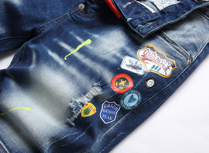 Người Đàn Ông Của Mùa Hè Mỏng Quần Short Denim Lỗ Sơn Punk Phong Cách Thời Trang Đường Phố Thêu Nút Trang Trí Không Thấm Nước Paisley Hộp Sọ Mô Hình - Product Image 3