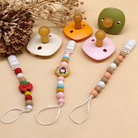 Chaîne de sucette personnalisée avec perle focale fraise de dessin animé et clip, ensemble de sucettes multicolores pour nouveau-né, OEM