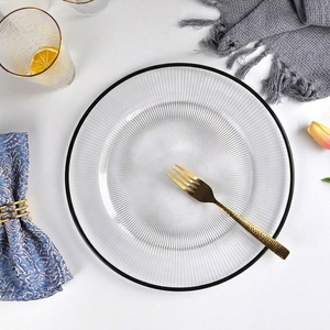 Assiettes <span class=keywords><strong>de</strong></span> présentation transparentes <span class=keywords><strong>de</strong></span> 13 pouces avec bordure noire, en verre fait main, pour événements et usage domestique – Vente en gros - Product Image 6
