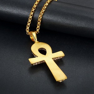 Egyptian Ankh Pendant Stainless Steel Pave Setting <b>Cross</b> Necklace Unisex Hip Hop Fashion Jewelry Gift - Product Image 3
