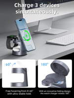 Nouvelle Station de Recharge Magnétique Sans Fil 3-en-1 25W 2026 à Rotation Rapide pour Téléphone, Écouteurs et Montre