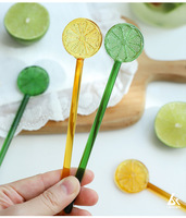 Nouveau bâtonnet mélangeur en verre écologique en forme de tranche de citron avec long manche pour bar, jus, café et lait
