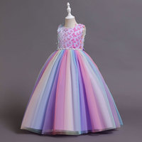 Robe de princesse arc-en-ciel de luxe pour filles de 1 à 12 ans, robe de bal en tulle multicolores avec appliques de papillons, doublure en satin, sous-jupe en soie douce