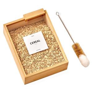 <b>Bamboo</b> Cereal Dispenser 22.35x17.27x7.9cm Transparent Wooden Lid Rectangle Grain Storage <b>Container</b> - Product Image 5