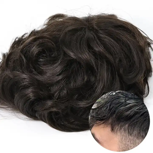 Tupés suizos de cabello humano estilo base de encaje HD francés suizo Inian Remy para hombres - Product Image 3