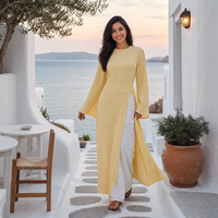 Robe Abaya pour femmes musulmanes, ensemble 2 pièces, dos à lacets, fermeture éclair cachée, fente latérale, à porter en extérieur ou en intérieur, 8 couleurs disponibles, Loriya