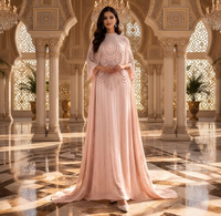 Caftan arabe de luxe de Dubaï, robes de soirée élégantes pour mariage, robes longues avec décorations de perles et de fleurs, robe de soirée longue
