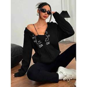 Sweat-shirt à capuche zippé imprimé pour femme AHO-BAUSE – Manteau décontracté de printemps – Tissu écologique à séchage rapide en Spandex/Polyester - Product Image 4