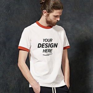 HG6244 T-shirts unisexes 100% coton 265 g/m² grammage lourd, avec logo personnalisé, couleur unie, coutures contrastées, patchwork bicolore, tricoté style ringer - Product Image 1