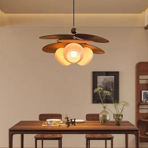 Lustres japonais Wabi Sabi en tissu marron <span class=keywords><strong>avec</strong></span> abat-jour en forme d'hélice pour salon nordique, chambre à coucher, appartement bohème, style rétro fantaisiste - Product Image 3