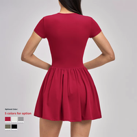 Rok Tenis Wanita Dua Potong Model Solid Tipis dengan Celana Pendek Terpadu Anti-tembus Pandang, Saku, untuk Olahraga, Bahan Nilon Spandex