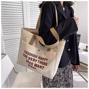 Eco Friendly <b>Canvas</b> <b>Tote</b> Bag with Letter Print Reusable Handbag for Daily Shopping and School - Product Image 3