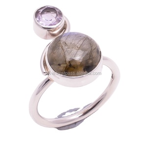 925 bague en pierres précieuses en argent massif bijoux en améthyste Labradorite faits à la main avec technologie de réglage pour les mariages - Product Image 1