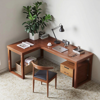 Bureau d'ordinateur d'angle en forme de L en bois massif moderne Bureau à domicile Haut de gamme Grand bureau d'ordinateur avec tiroirs