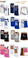 Desain Jersey Basket Kustom Hitam Putih Pink Merah Biru Langit Jersey Basket Retro Eropa 3XL Celana Pendek Olahraga Lari