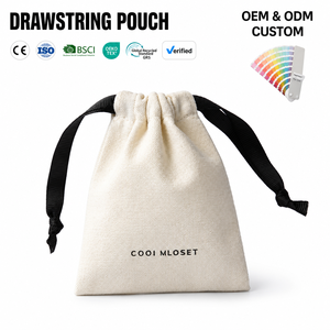 Promotional Double Black Grosgrain Silk <b>String</b> Canvas Pouch <b>Shopping</b> <b>Bags</b> Cotton Linen Drawstring <b>Bag</b> for Jewelry Package - Product Image 6