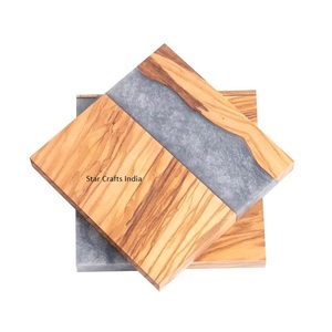 Nouveau bois d'acacia naturel et pierre de marbre avec sous-verres personnalisés polis de haute qualité sous-verres en marbre ardoise tapis en silicone - Product Image 5