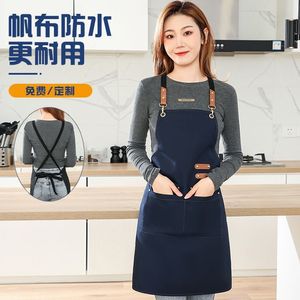 Delantal de lona para mujer, impermeable, a prueba de aceite, uniforme de trabajo para cocina, con bolsillos y correas ajustables - Product Image 5