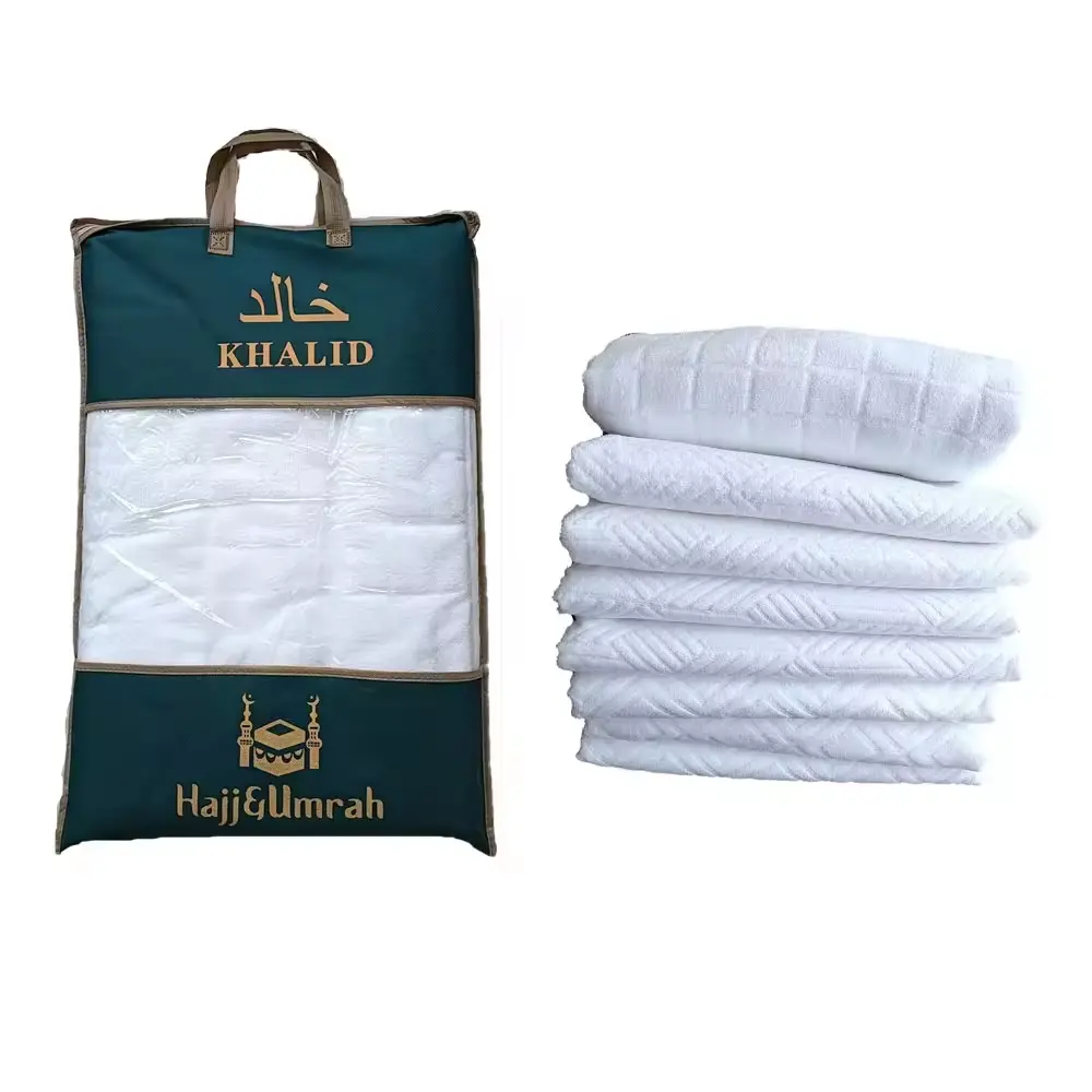 Lüks kişiselleştirilmiş Ihram Hajj havlu nefes Hajj Ihram Clothing100 % pamuk ihram hajj ve umrah seti