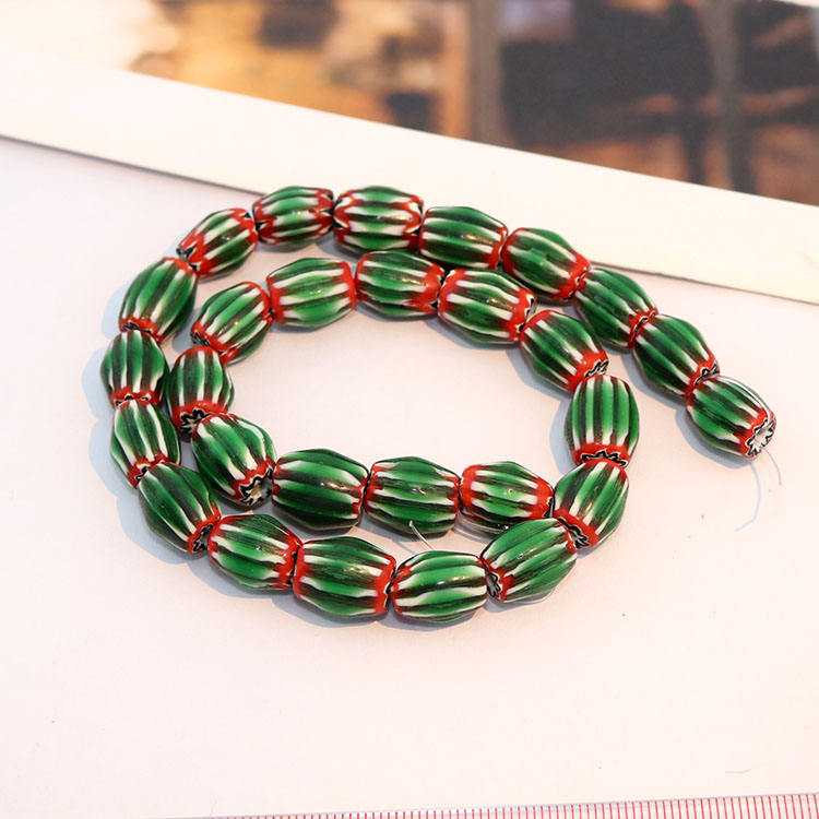 GP0900 Vintage Nepali Chevron Glass Drum Beads for Boho Jewelry