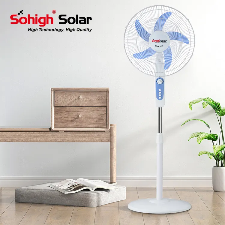 18 inch rechargeable stand household 12v dc energy electric power standing solar fan with solar panel for home