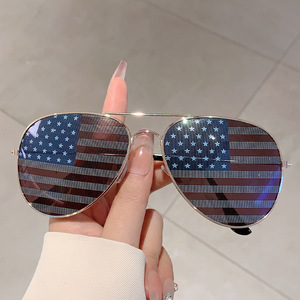 2605 Nuevas Gafas de Sol Ovaladas con Diseño de Bandera Estadounidense, Gafas de Metal con Orificios para Lentes, para Fiestas y Eventos - Product Image 2